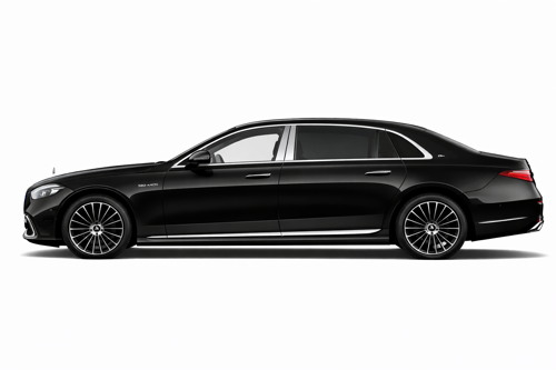 Eine schwarze Mercedes Benz Maybach Limousine. Top Luxus für jeden Fahrgast.